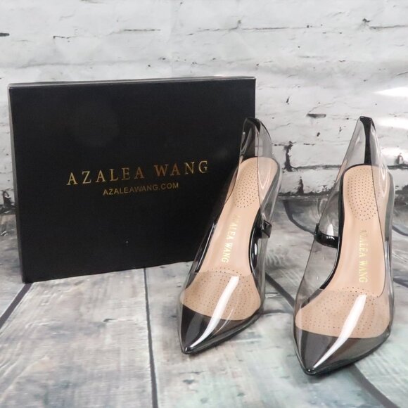 AZALEA WANG AKIRA MADAM-5 CLEAR WITH BLACK POINTED TOE SEXY PUMPS SIZE 10 - Picture 1 of 6